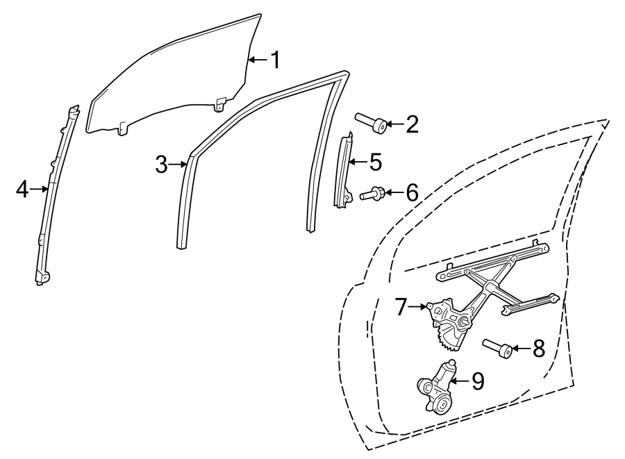 Diagram FRONT DOOR. GLASS & HARDWARE. for your 2021 Toyota Sequoia  Platinum Sport Utility 