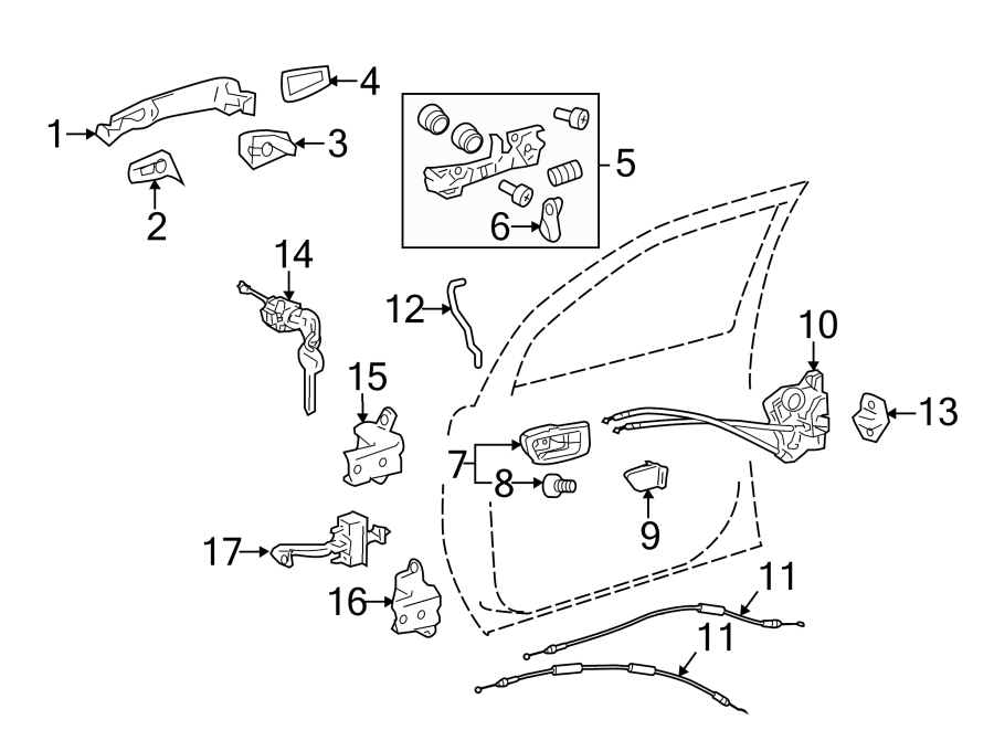 Diagram FRONT DOOR. LOCK & HARDWARE. for your Toyota