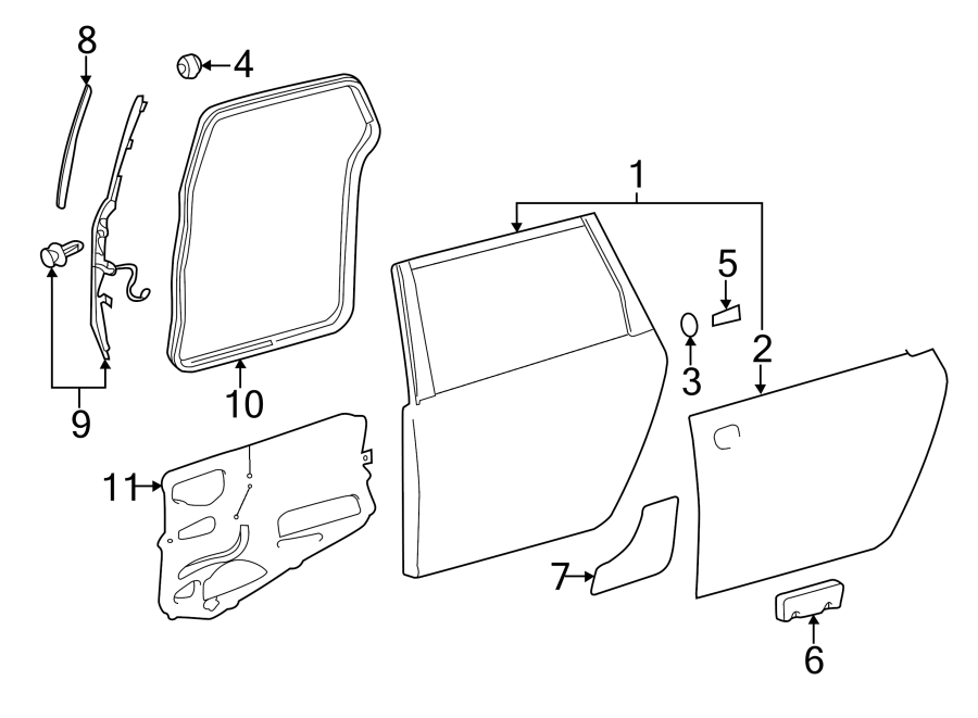 Diagram SIDE LOADING DOOR. DOOR & COMPONENTS. for your 2010 Toyota Highlander   