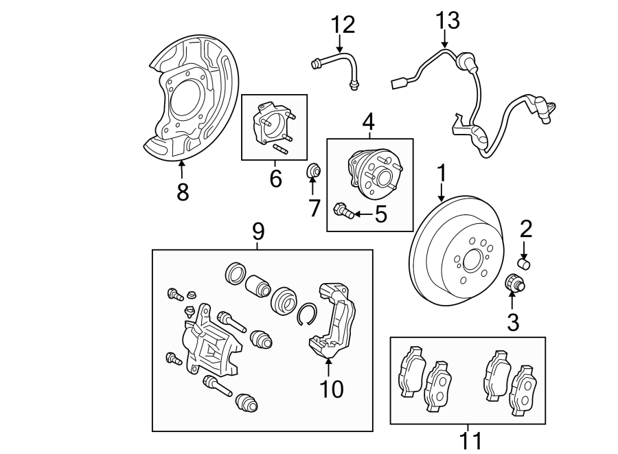 Diagram REAR SUSPENSION. BRAKE COMPONENTS. for your 2022 Toyota RAV4 PRIME   