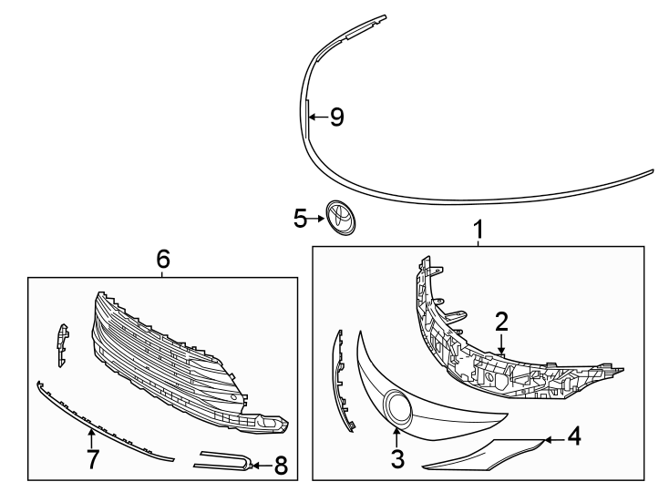 Diagram Front bumper & grille. Grille & components. for your 2012 Toyota Prius Plug-In   