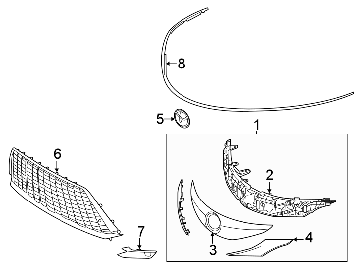 Diagram Front bumper & grille. Grille & components. for your 2016 Toyota Avalon  Hybrid Limited Sedan 