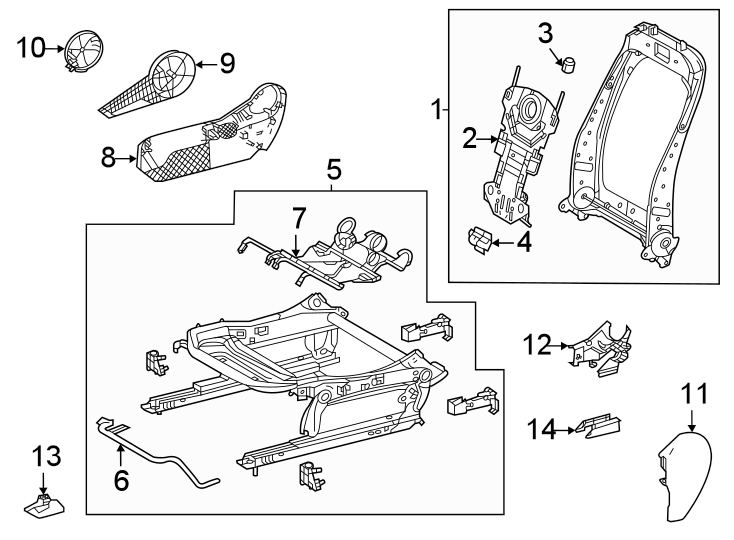 Diagram Seats & tracks. Passenger seat components. for your 2018 Toyota Tundra   