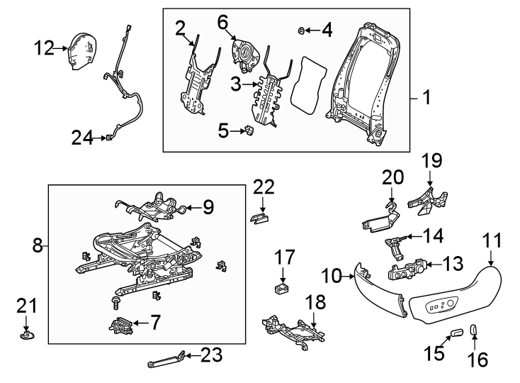 Diagram Seats & tracks. Driver seat components. for your 2016 Toyota Yaris   