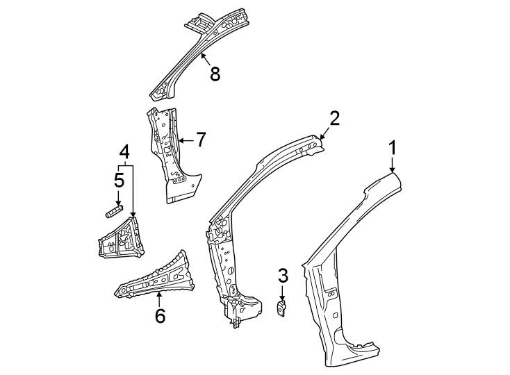 Diagram Pillars. Rocker & floor. Hinge pillar. for your 2012 Toyota Avalon  Base Sedan 