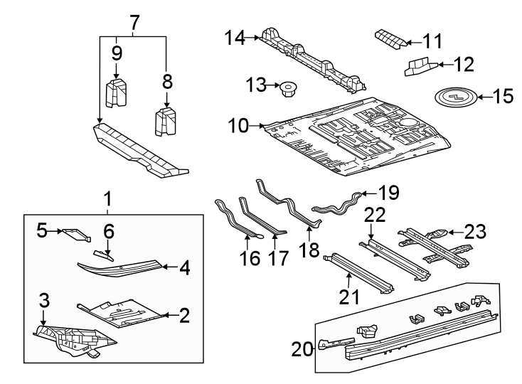 Diagram Pillars. Rocker & floor. Floor & rails. for your 2014 Toyota Highlander   