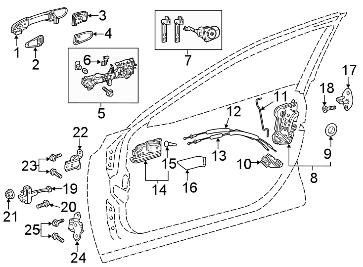 Diagram Front door. Lock & hardware. for your Toyota