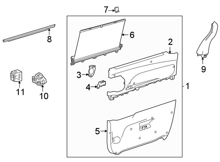 Diagram Side loading door. Interior trim. for your 2023 Toyota Tundra 3.4L i-Force Max V6 FULL HYBRID EV-GAS (FHEV) A/T 4WD Platinum Crew Cab Pickup Fleetside 