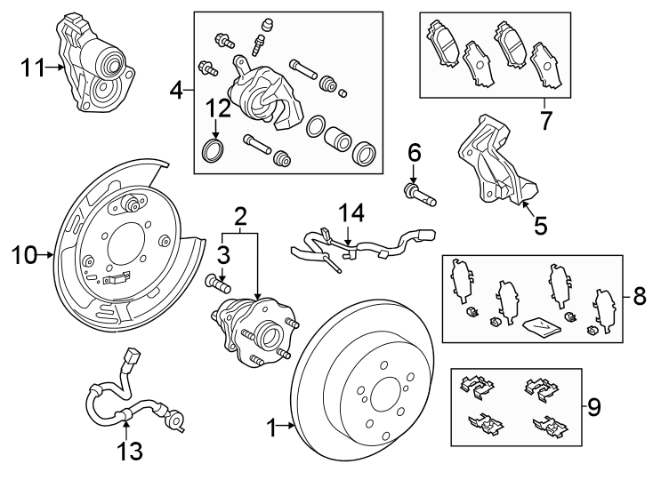 Diagram Rear suspension. Brake components. for your 2023 Toyota Highlander   