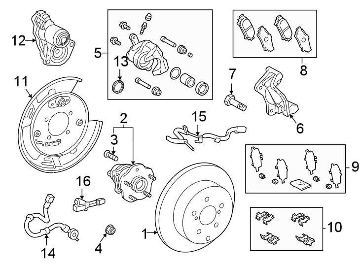 Diagram Rear suspension. Brake components. for your 2021 Toyota Prius AWD-e   