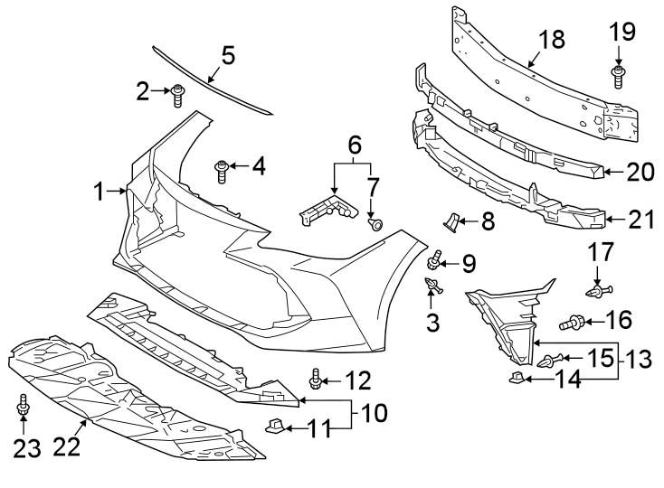 Diagram FRONT BUMPER & GRILLE. BUMPER & COMPONENTS. for your 2022 Toyota Prius Prime  LE Hatchback 