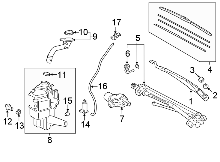 Diagram WINDSHIELD. WIPER & WASHER COMPONENTS. for your 2011 Toyota 4Runner  SR5 Sport Utility 