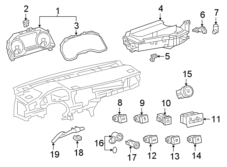 Diagram INSTRUMENT PANEL. CLUSTER & SWITCHES. for your 2019 Toyota Avalon   