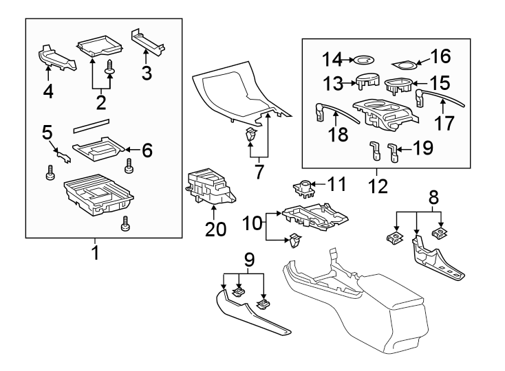 Diagram CENTER CONSOLE. for your 2020 Toyota Corolla  Hybrid Sedan 