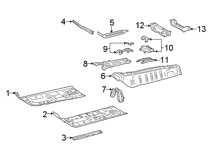 Diagram PILLARS. ROCKER & FLOOR. FLOOR & RAILS. for your 2021 Toyota Prius   