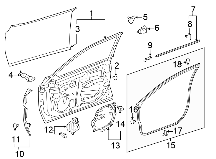 Diagram FRONT DOOR. DOOR & COMPONENTS. for your Toyota