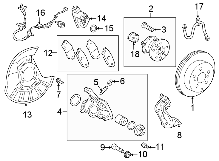 Diagram Rear suspension. Brake components. for your 2018 Toyota Highlander   