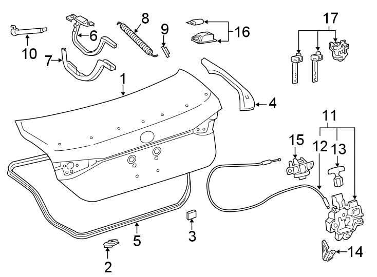 Diagram TRUNK LID. LID & COMPONENTS. for your 2019 Toyota Avalon   