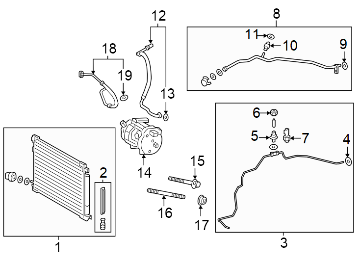 Diagram Air conditioner & heater. Compressor & lines. Condenser. for your 2002 Toyota Camry   