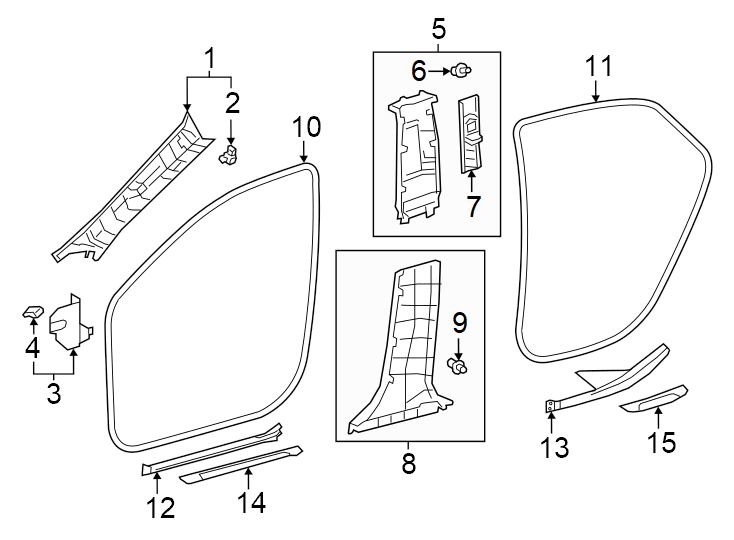 Diagram Pillars. Rocker & floor. Interior trim. for your 2012 Toyota Sienna 2.7L A/T AWD LE Mini Passenger Van 