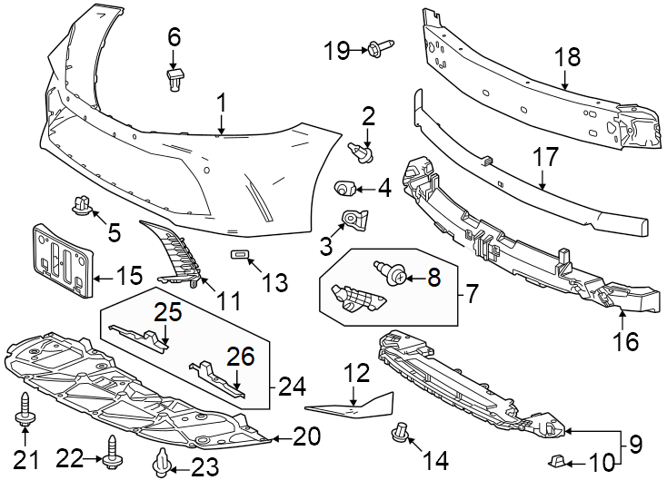 Diagram Front bumper & grille. Bumper & components. for your 2015 Toyota Avalon  XLE PREMIUM SEDAN 