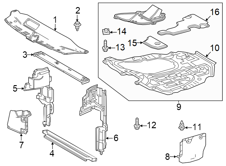 Diagram Radiator support. Splash shields. for your Toyota Prius Prime  