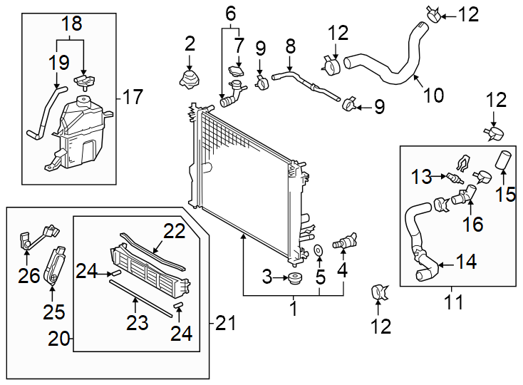 Diagram Radiator & components. for your 2009 Toyota Highlander   