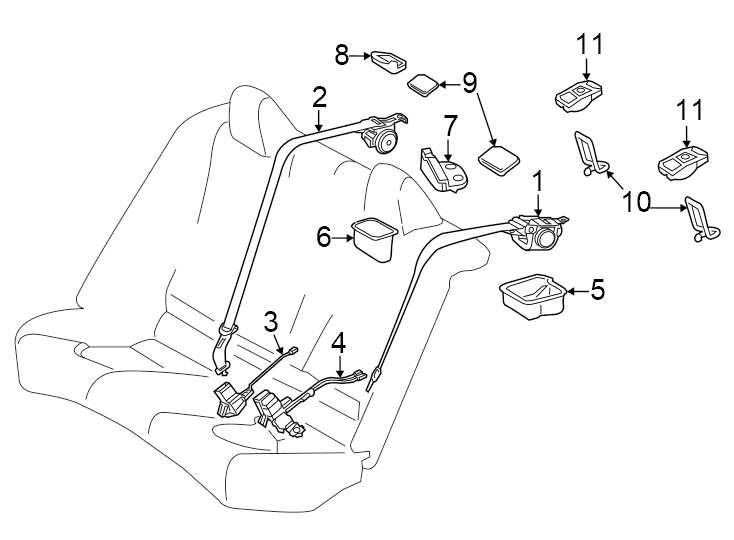 Diagram Restraint systems. Rear seat belts. for your 2014 Toyota Tundra 5.7L i-Force V8 A/T RWD SR Standard Cab Pickup Fleetside 
