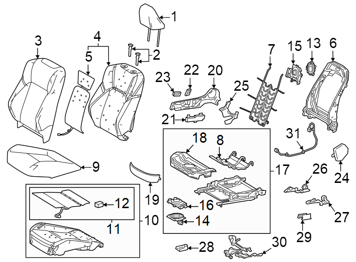 Diagram Seats & tracks. Passenger seat components. for your 2016 Toyota Camry   