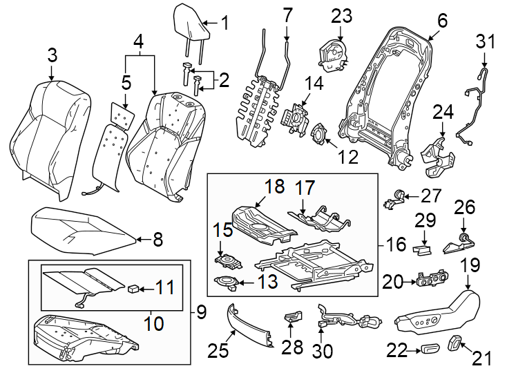 Diagram Seats & tracks. Driver seat components. for your 2016 Toyota Camry   