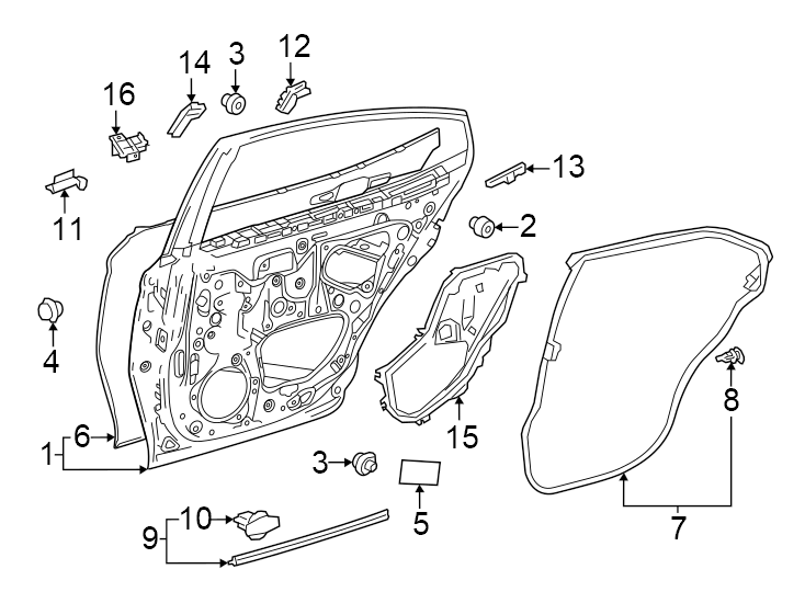 Diagram Rear door. Door & components. for your 2008 Toyota Avalon   