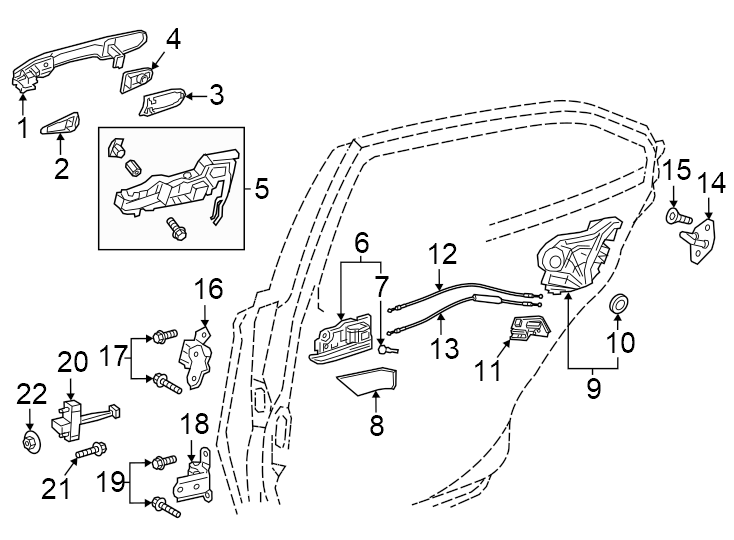 Diagram Rear door. Lock & hardware. for your 2023 Toyota Tundra  Platinum Crew Cab Pickup Fleetside 