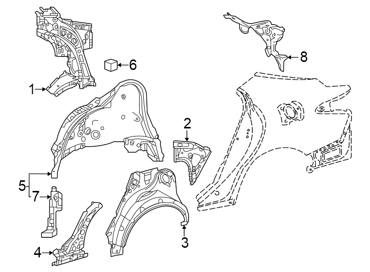 Diagram Quarter panel. Inner structure. for your 2021 Toyota Prius AWD-e   