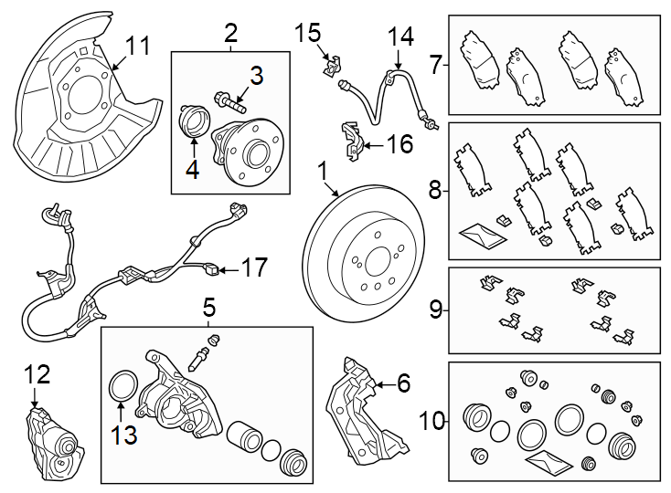 Diagram Rear suspension. Brake components. for your 2023 Toyota Highlander   