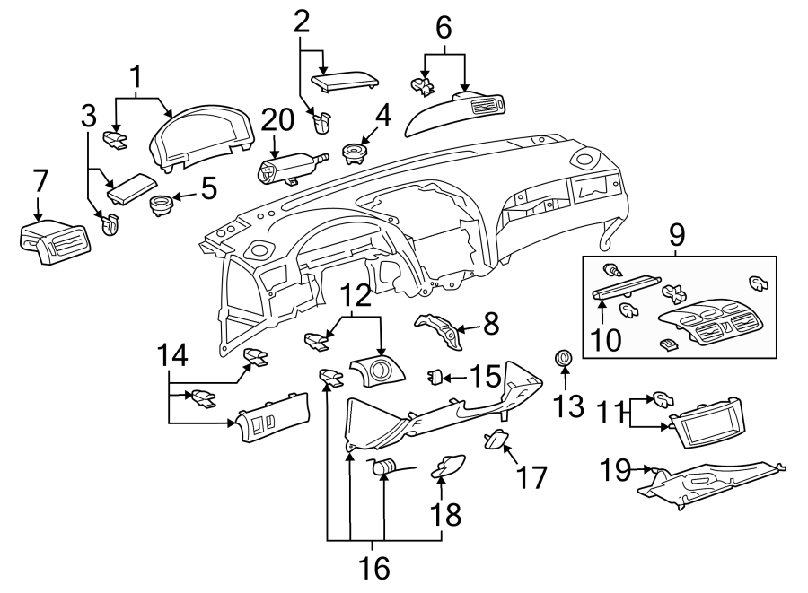 Diagram INSTRUMENT PANEL COMPONENTS. for your 2012 Toyota Prius Plug-In   