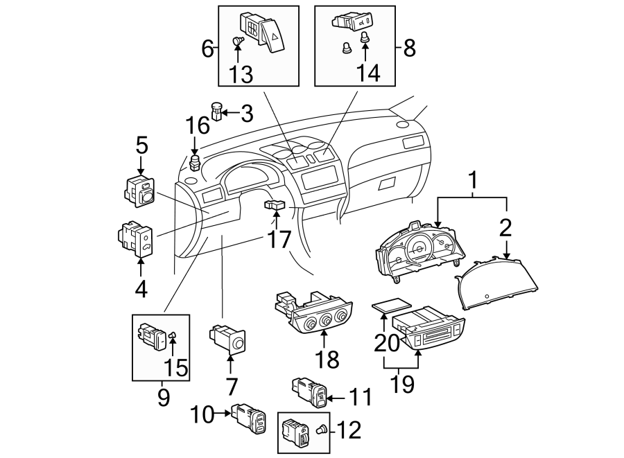 Diagram INSTRUMENT PANEL. CLUSTER & SWITCHES. for your 1998 Toyota Camry  XLE SEDAN 