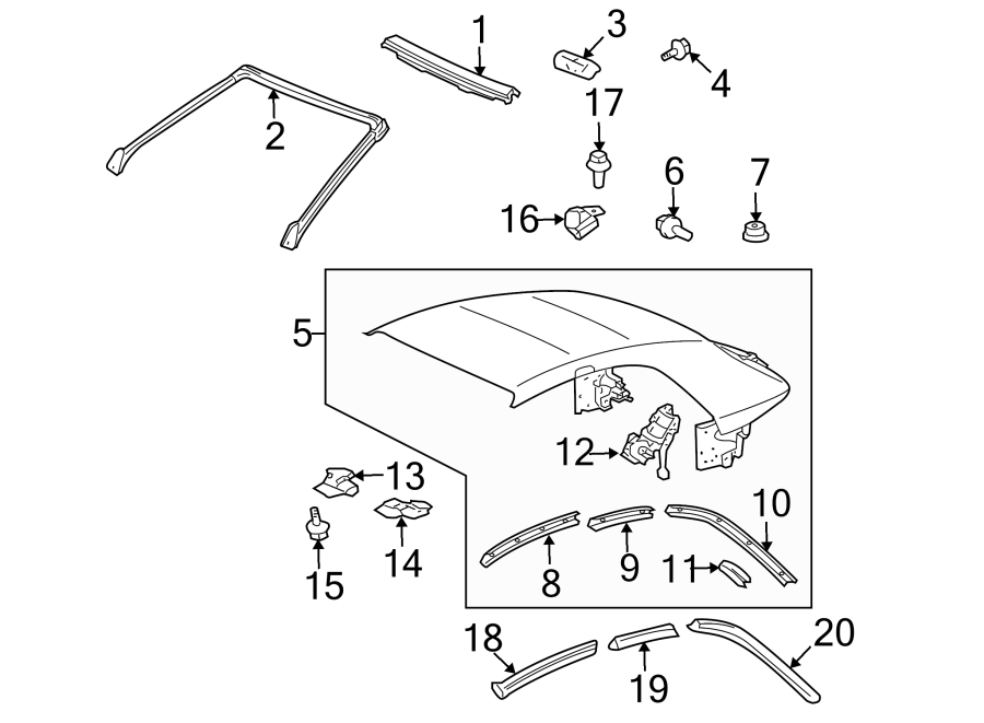 Diagram CONVERTIBLE/SOFT TOP. COVER & COMPONENTS. for your Toyota Solara  