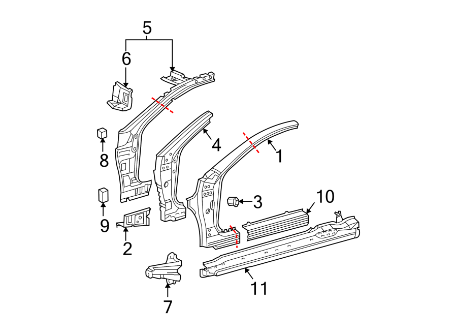 Diagram PILLARS. ROCKER & FLOOR. HINGE PILLAR. for your 2021 Toyota Venza   