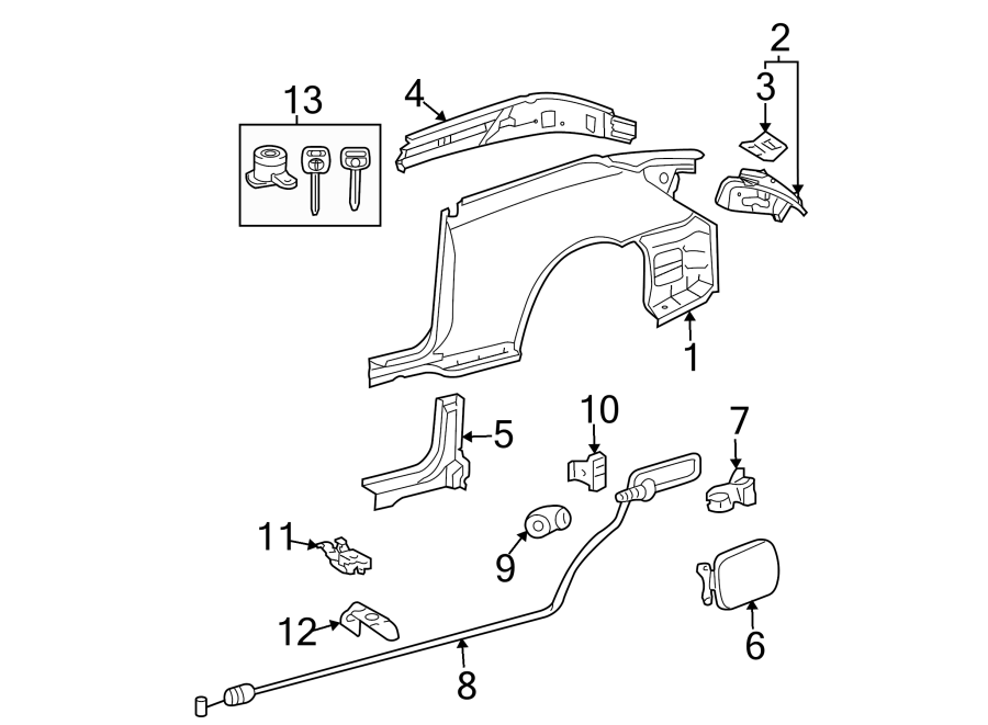 Diagram QUARTER PANEL & COMPONENTS. for your 2022 Toyota Venza  Limited Sport Utility 