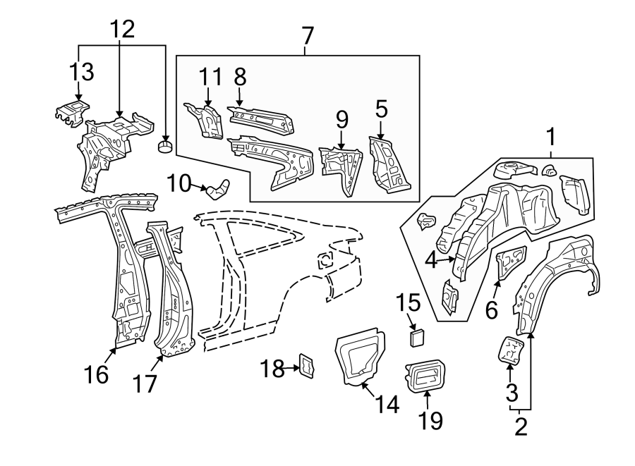 Diagram QUARTER PANEL. INNER STRUCTURE. for your Toyota