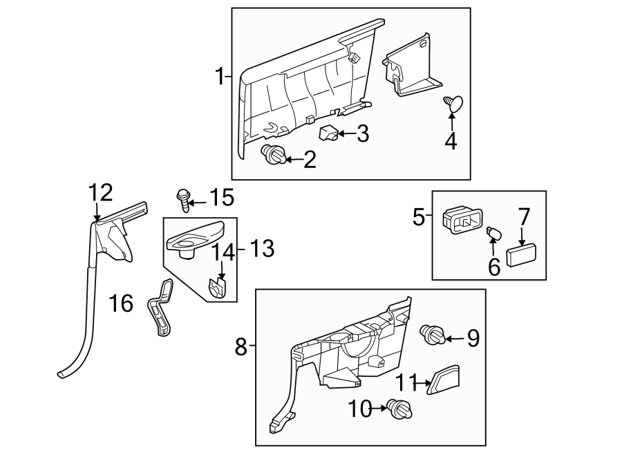 Diagram QUARTER PANEL. INTERIOR TRIM. for your 2021 Toyota Corolla  Hybrid LE Sedan 