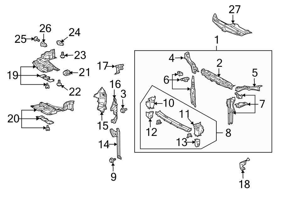 Diagram RADIATOR SUPPORT. SPLASH SHIELDS. for your 2013 Toyota Avalon  XLE Touring Sedan 