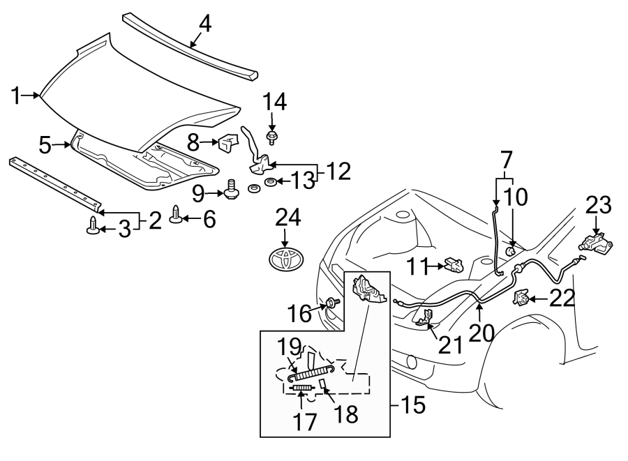 Diagram EXTERIOR TRIM. HOOD & COMPONENTS. for your 2007 Toyota RAV4   