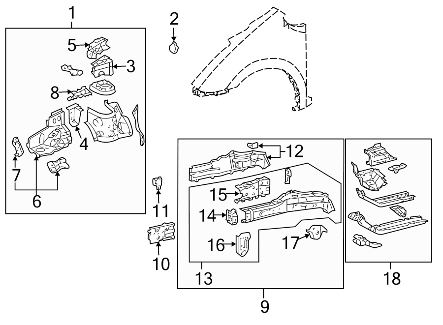 Diagram FENDER. STRUCTURAL COMPONENTS & RAILS. for your 1997 Toyota Avalon   