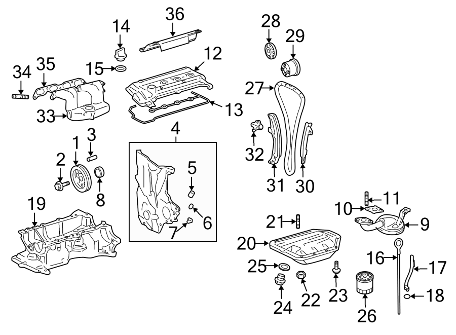 Diagram ENGINE / TRANSAXLE. ENGINE PARTS. for your 2004 Toyota Tacoma   