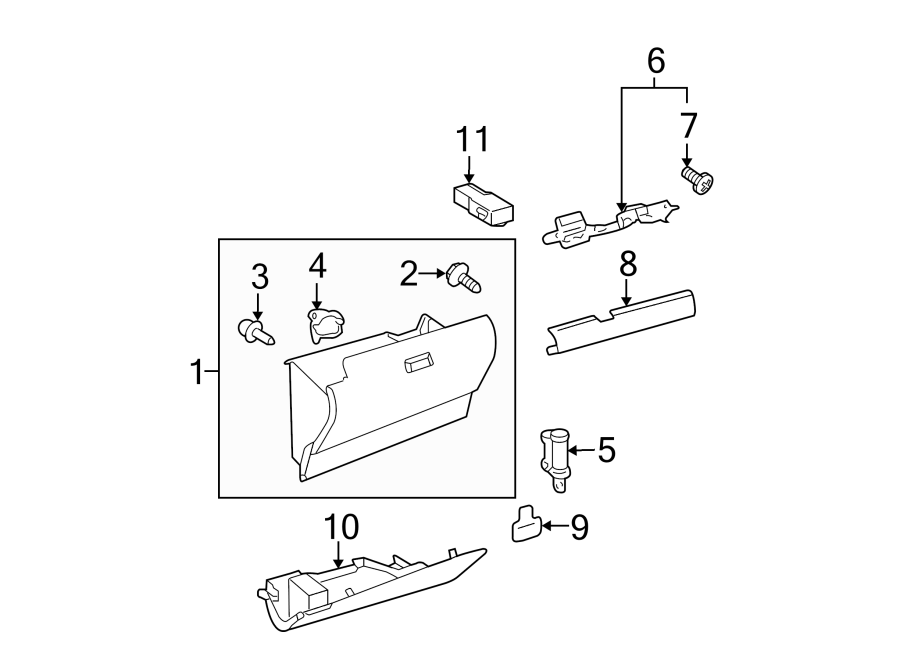 Diagram INSTRUMENT PANEL. GLOVE BOX. for your 2000 Toyota Avalon  XL Sedan 