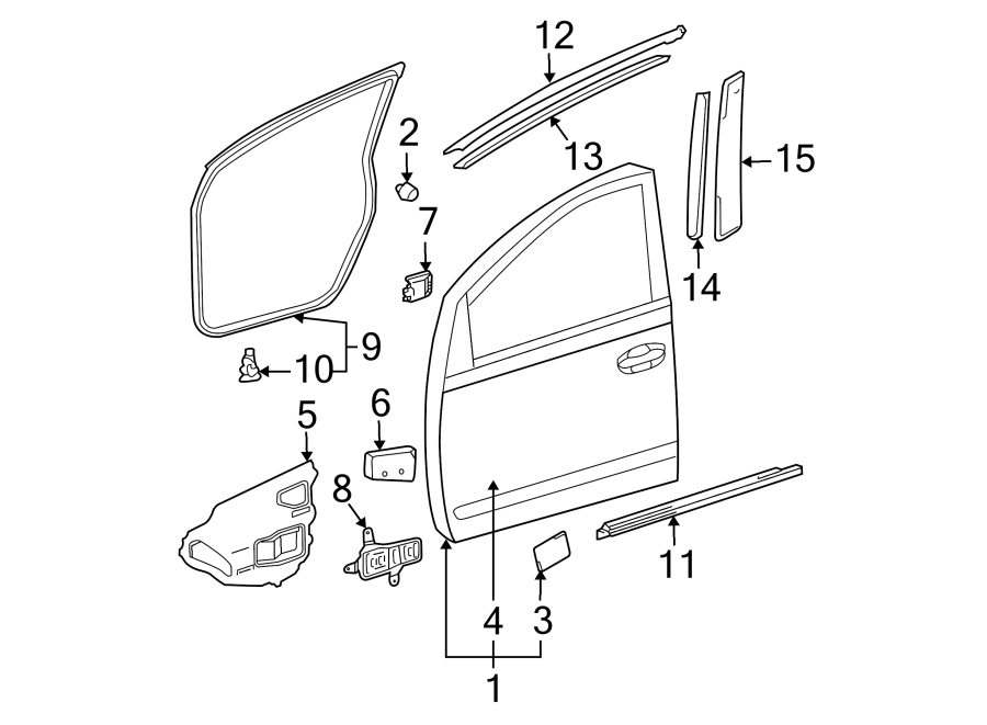 Diagram FRONT DOOR. DOOR & COMPONENTS. EXTERIOR TRIM. for your 2016 Toyota Avalon   