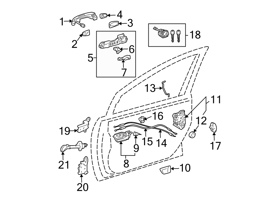 Diagram FRONT DOOR. LOCK & HARDWARE. for your 1996 Toyota Camry   