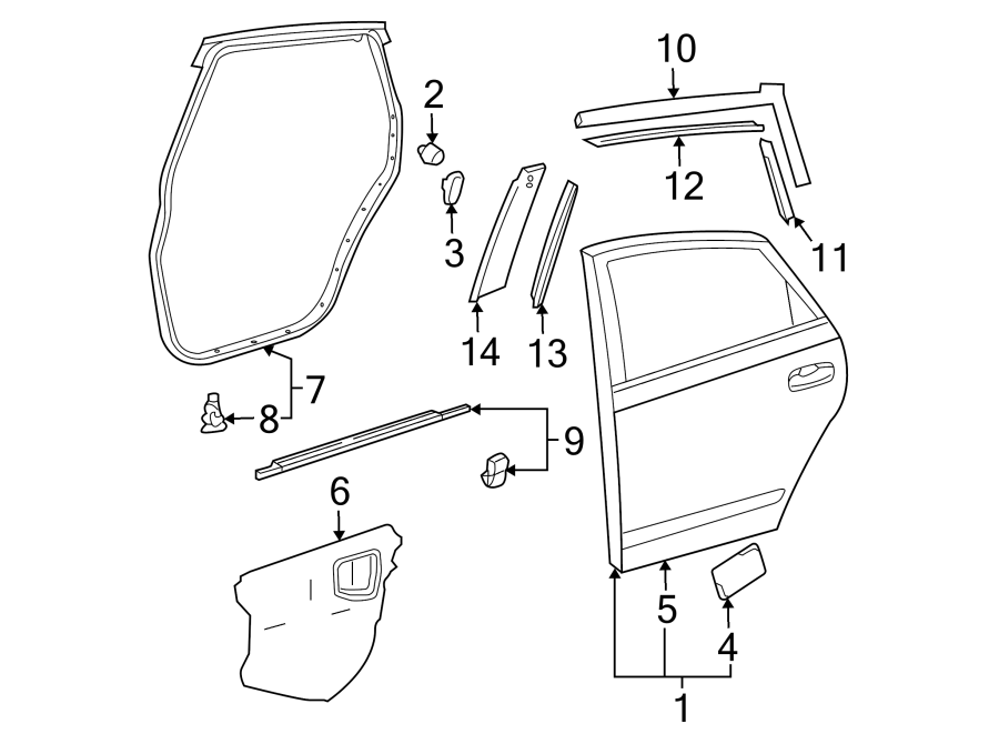 Diagram REAR DOOR. DOOR & COMPONENTS. EXTERIOR TRIM. for your 2005 Toyota Sequoia   