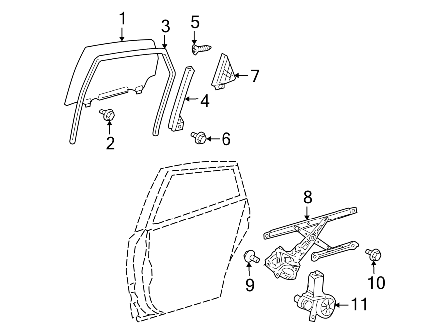 Diagram REAR DOOR. GLASS & HARDWARE. for your 2019 Toyota Sequoia  TRD Sport Sport Utility 